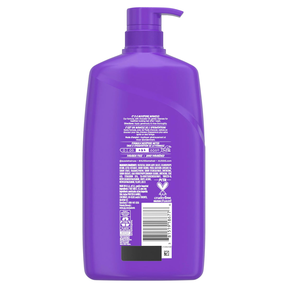 Aussie Miracle Moist Shampoo packaging details