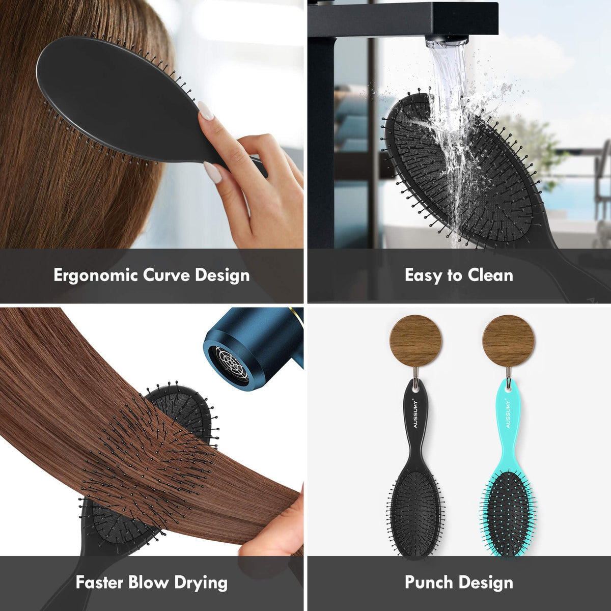 Aussumy Detangling Hair Brush set of four with varied colours