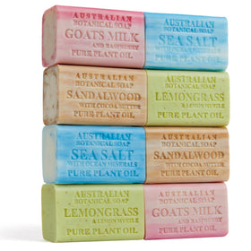 Australian Botanical Soap 8-Pack showing individual bars of Sandalwood and Sea Salt