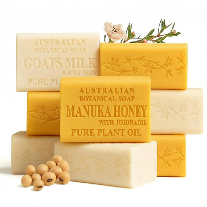 Australian Botanical Soap Goat Milk & Manuka Honey pack of 8 bars front view