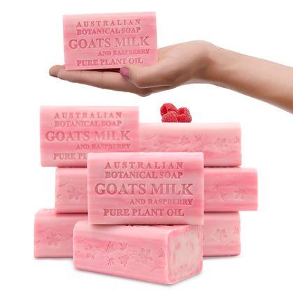 Australian Botanical Soap Goats Milk Soap with Raspberry 6.6 oz bar front view