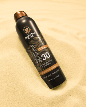 Australian Gold Continuous Spray Sunscreen SPF 30 application on skin