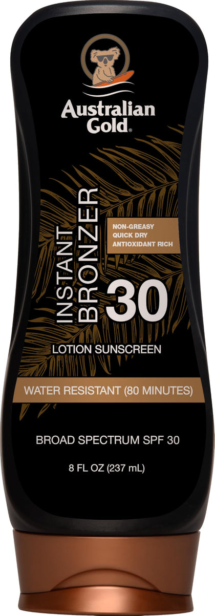 Australian Gold Sunscreen Lotion SPF 30 front view with bronzer