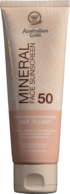 Australian Gold Tinted Mineral Face Sunscreen SPF 50 front view