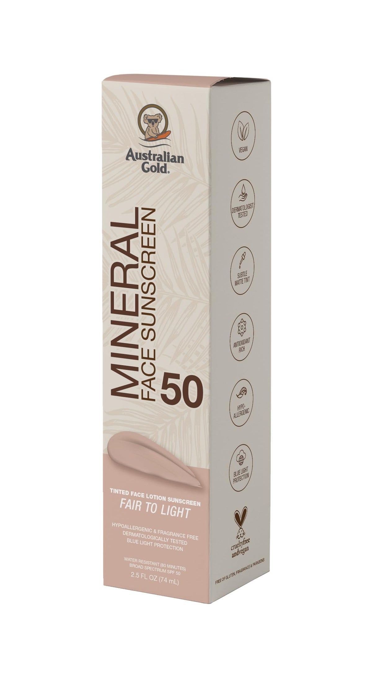 Australian Gold Tinted Mineral Face Sunscreen SPF 50 packaging