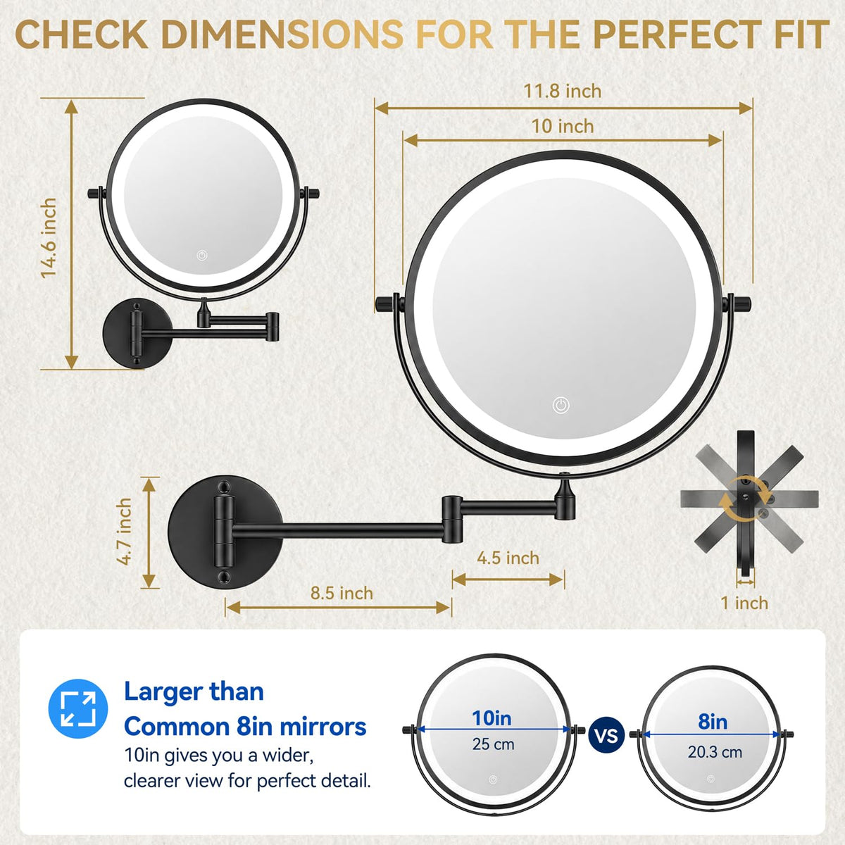 Auxmir 10-inch mirror showing 1X and 30X magnification sides