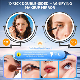 Auxmir 10-inch mirror with extendable arm in use