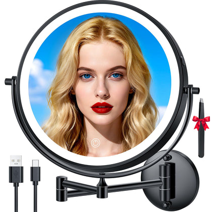 Auxmir 10-inch wall mounted lighted magnifying makeup mirror front view