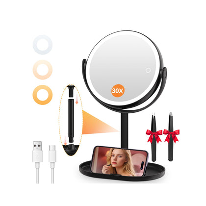 Auxmir 30X/1X Detachable Makeup Mirror with LED lights front view