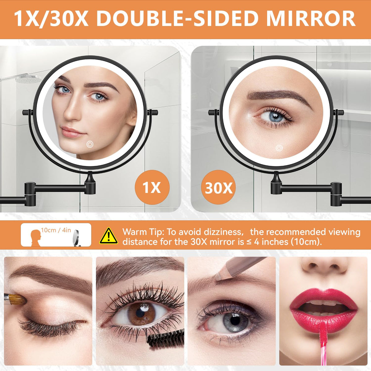 Auxmir 30X magnifying side of wall mounted makeup mirror