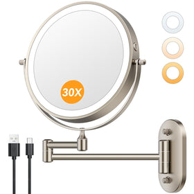 Auxmir 8-inch wall mounted makeup mirror front view with LED lights