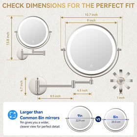 Auxmir 9-inch mirror close-up of lighting controls