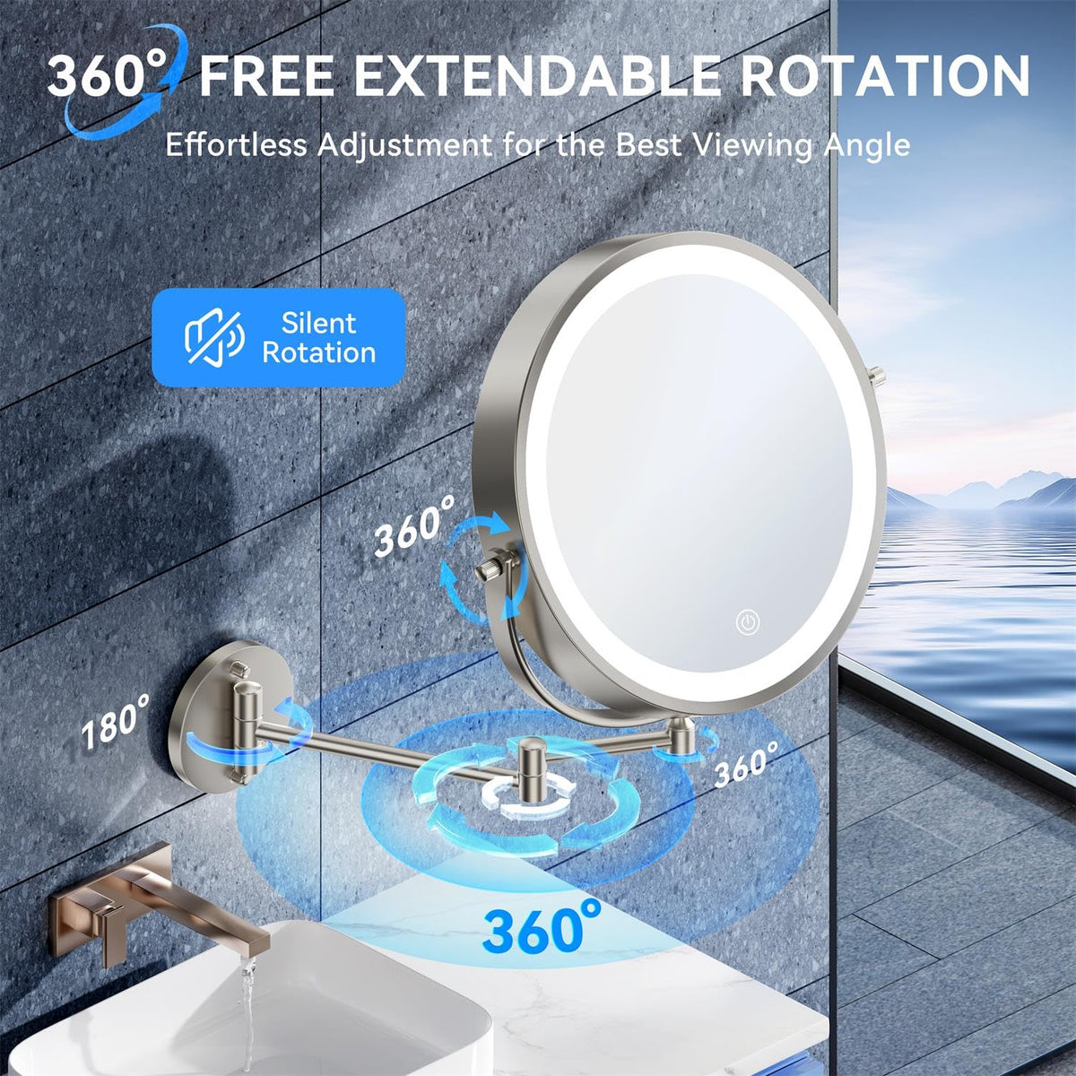 Auxmir 9-inch mirror with extended arm