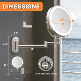 Auxmir wall mounted makeup mirror showing 360-degree swivel feature