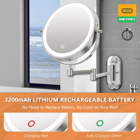 Auxmir wall mounted mirror showing 360-degree swivel feature