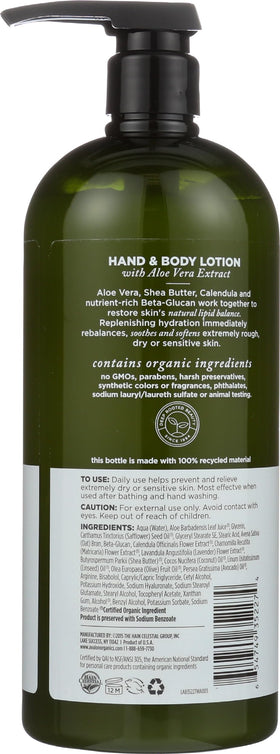 Avalon Organics Aloe Hand & Body Lotion showing side label