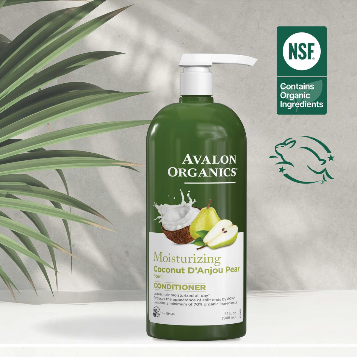 Avalon Organics Coconut Pear Conditioner in a bathroom setting