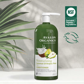 Avalon Organics Coconut Pear Conditioner in a bathroom setting