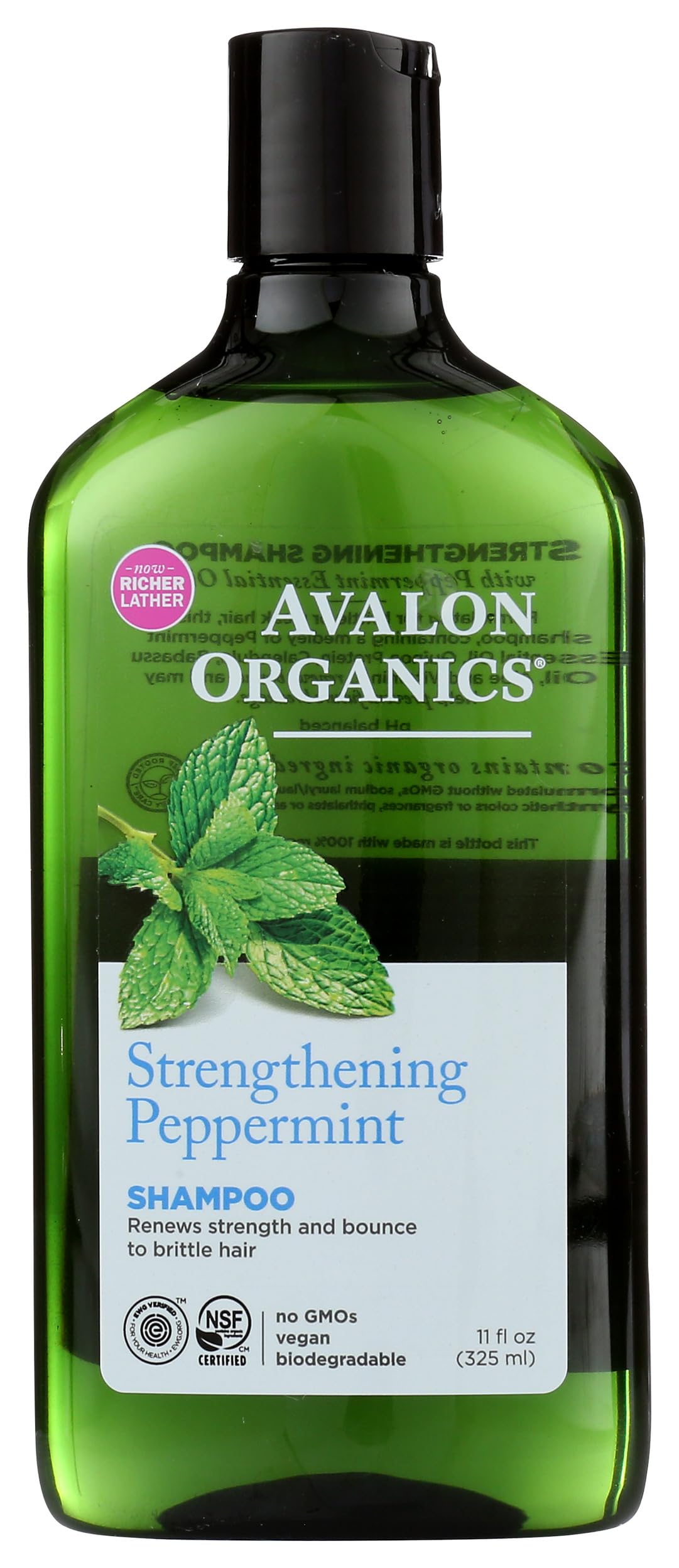 Avalon Organics Strengthening Peppermint Shampoo 11 oz front view