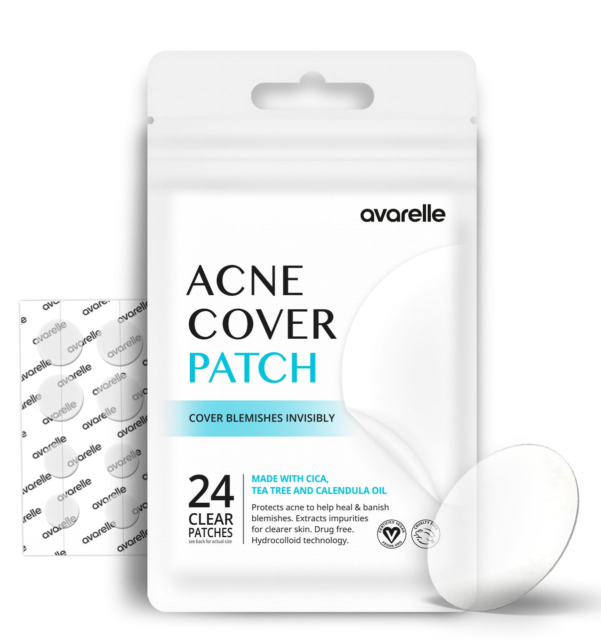 AVARELLE Hydrocolloid Acne Pimple Patches front view packaging