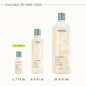 Aveda Shampure Shampoo bottle on bathroom shelf
