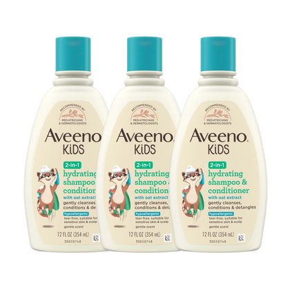 Aveeno Baby Kids 2-in-1 Shampoo & Conditioner front view with packaging
