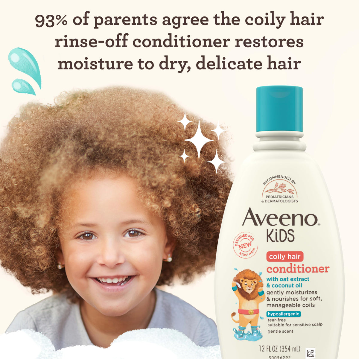 Aveeno Baby Kids Coily Hair Conditioner 12 fl. oz back view