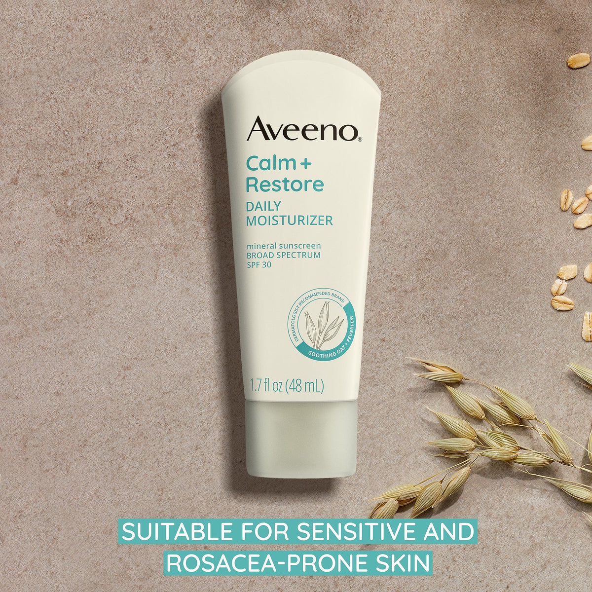 Aveeno Calm + Restore Daily Moisturizer Mineral Sunscreen application on skin