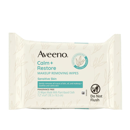 Aveeno Calm + Restore Unscented Makeup Remover Wipes front view