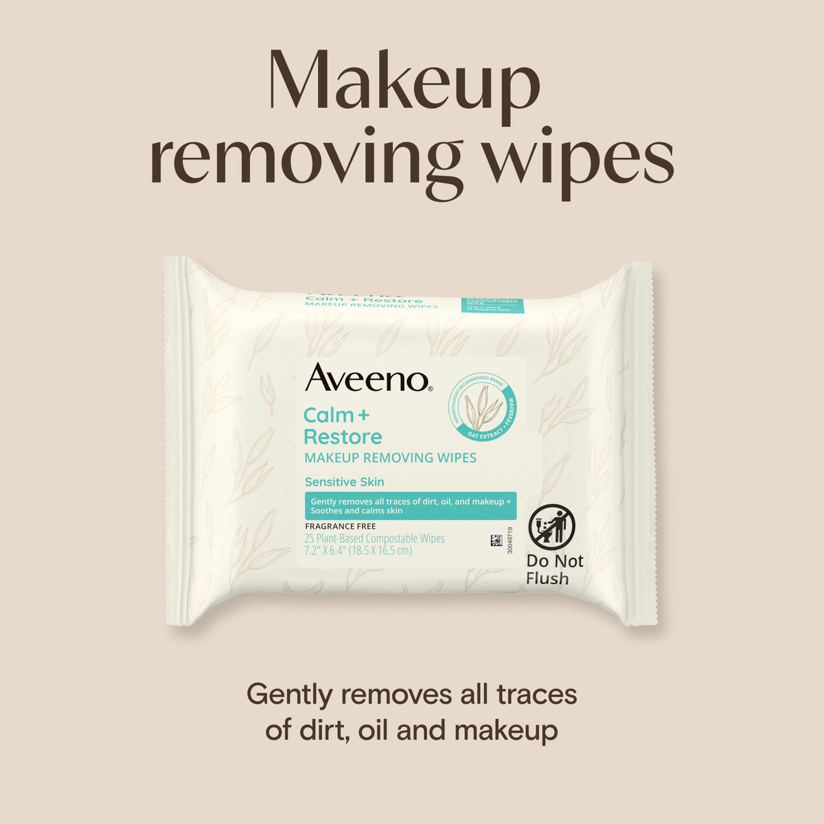 Aveeno Calm + Restore Unscented Makeup Remover Wipes packaging side view