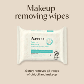 Aveeno Calm + Restore Unscented Makeup Remover Wipes packaging side view