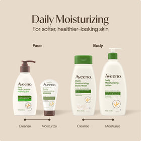 Aveeno Daily Foaming Gel Cleanser alongside Daily Moisture Lotion