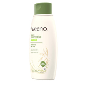 Aveeno Daily Moisturizing Body Wash 12 Fl Oz on bathroom shelf