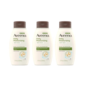 Aveeno Daily Moisturizing Body Wash pack of three 12 Fl. Oz bottles front view