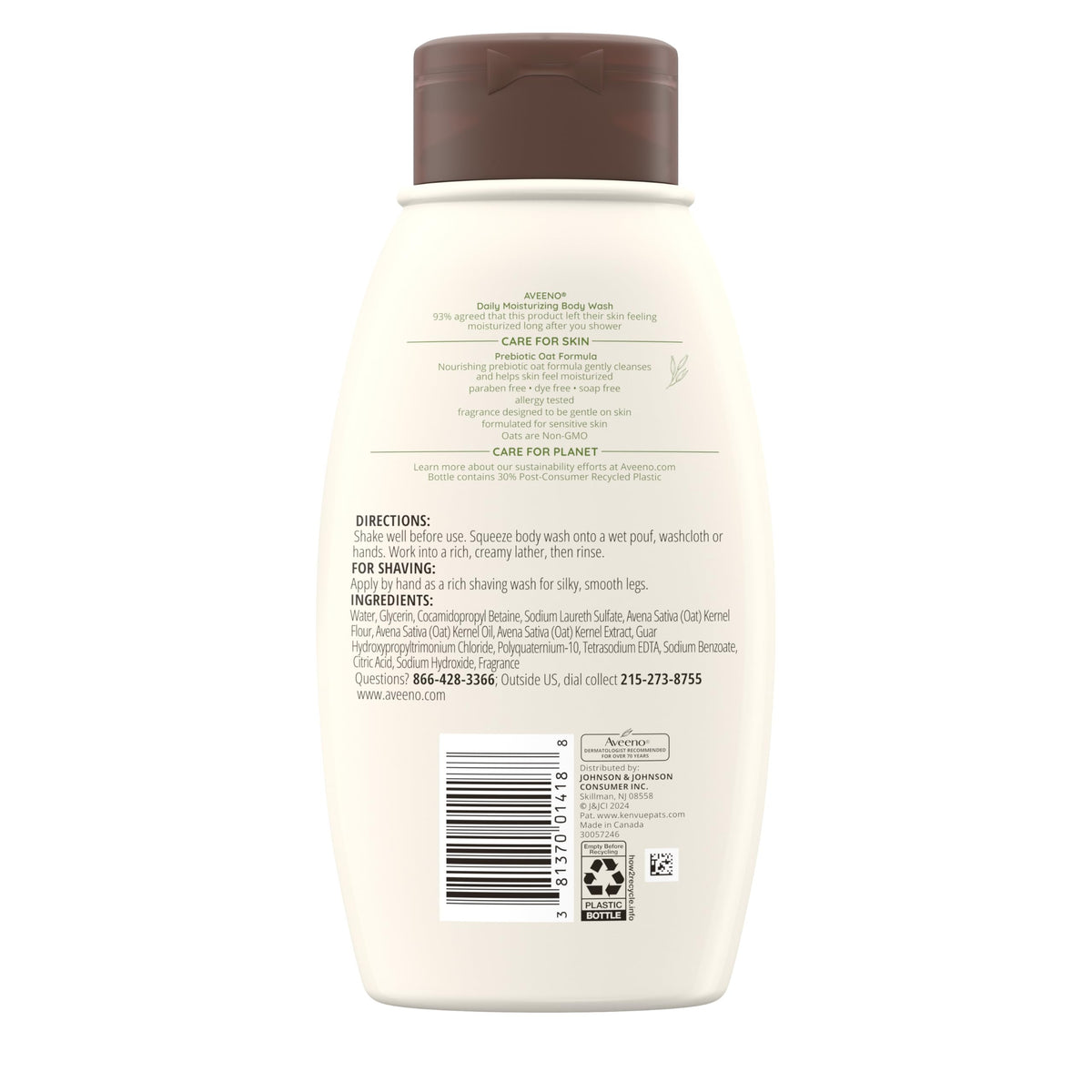 Aveeno Daily Moisturizing Body Wash with a soft towel and bath accessories