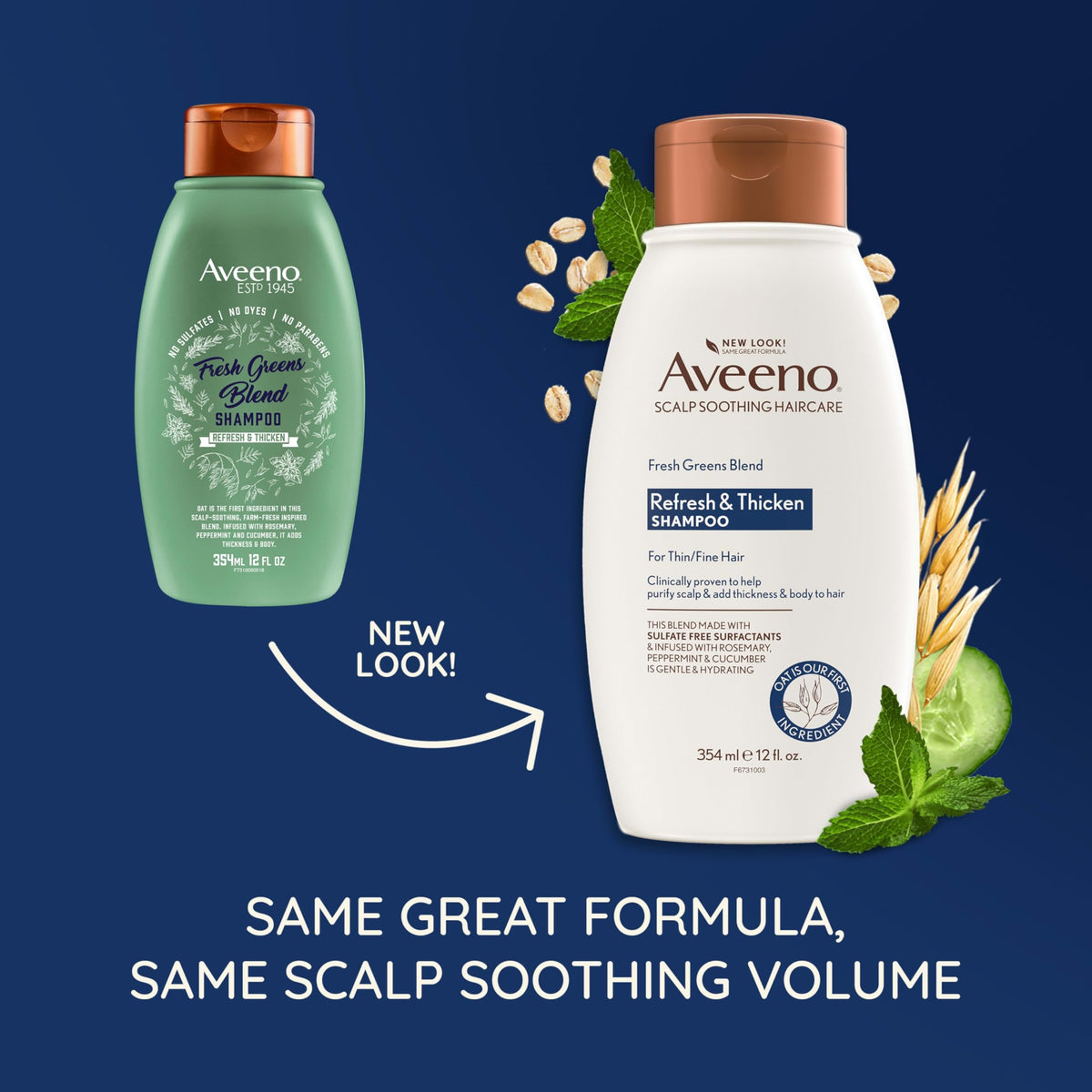 Aveeno Fresh Greens Blend Shampoo bottle side view