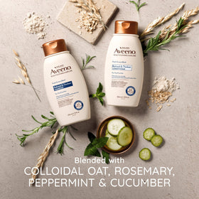 Aveeno Fresh Greens Blend Shampoo in a bathroom setting