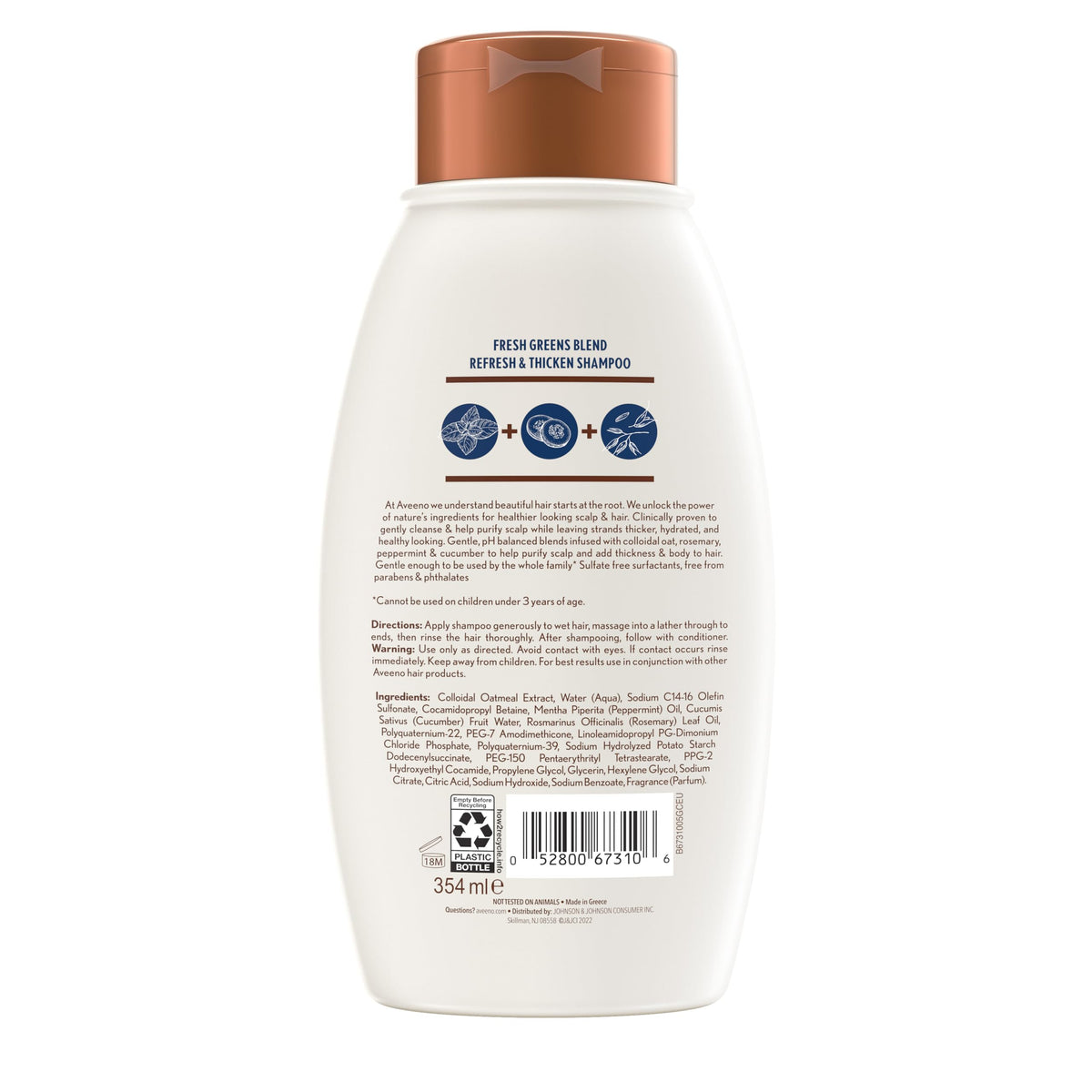 Aveeno Fresh Greens Blend Shampoo packaging details