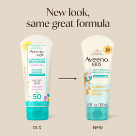 Aveeno Kids Sunscreen Lotion SPF 50 back view with ingredients