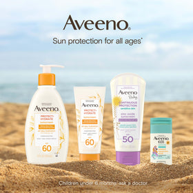 Aveeno Kids Sunscreen Lotion SPF 50 with sun hat and sunglasses