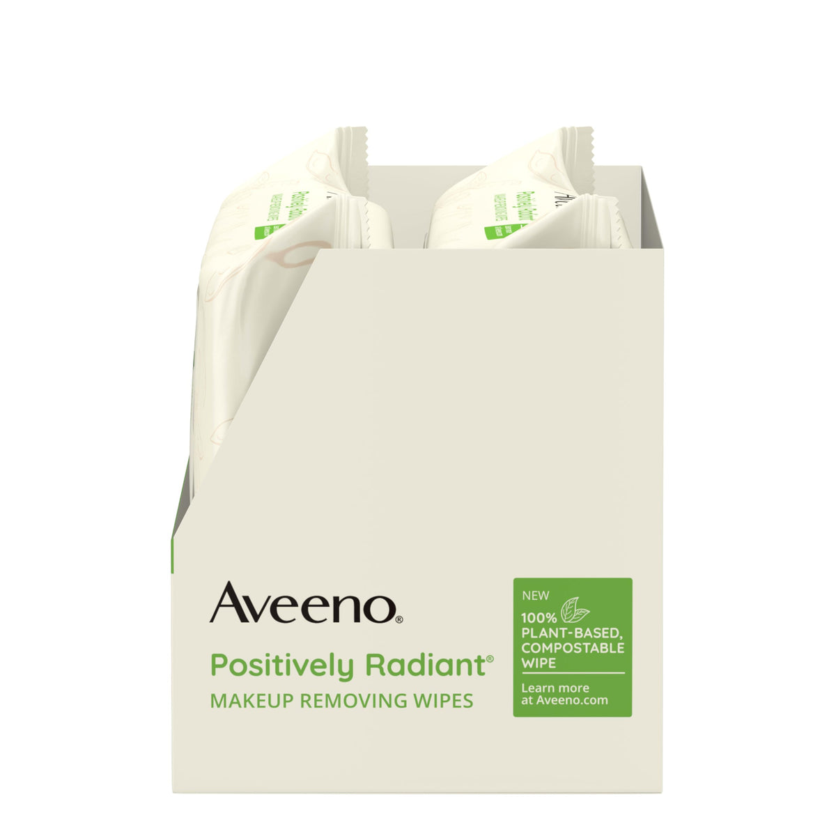Aveeno makeup remover wipes with a glowing skin background