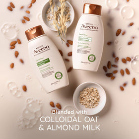 Aveeno Oat Milk Blend Conditioner in bathroom setting