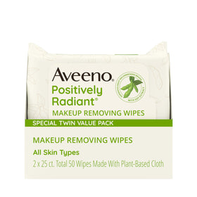Aveeno Positively Radiant Makeup Remover Wipes twin pack front view