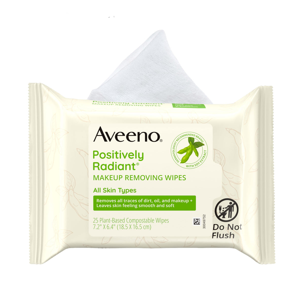 Aveeno Positively Radiant Makeup Removing Wipes front view packaging
