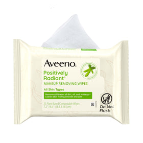 Aveeno Positively Radiant Makeup Removing Wipes front view packaging