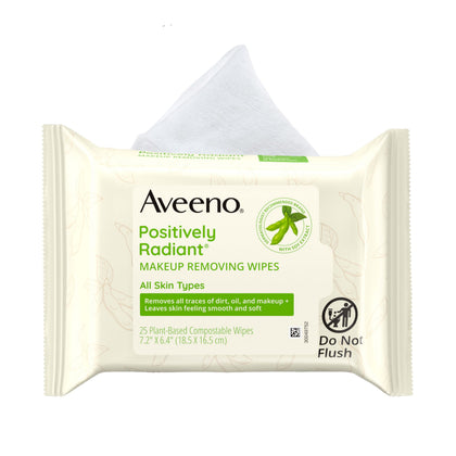 Aveeno Positively Radiant Makeup Removing Wipes front view packaging