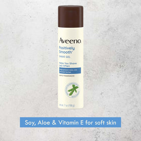 Aveeno Positively Smooth Shave Gel in a bathroom setting