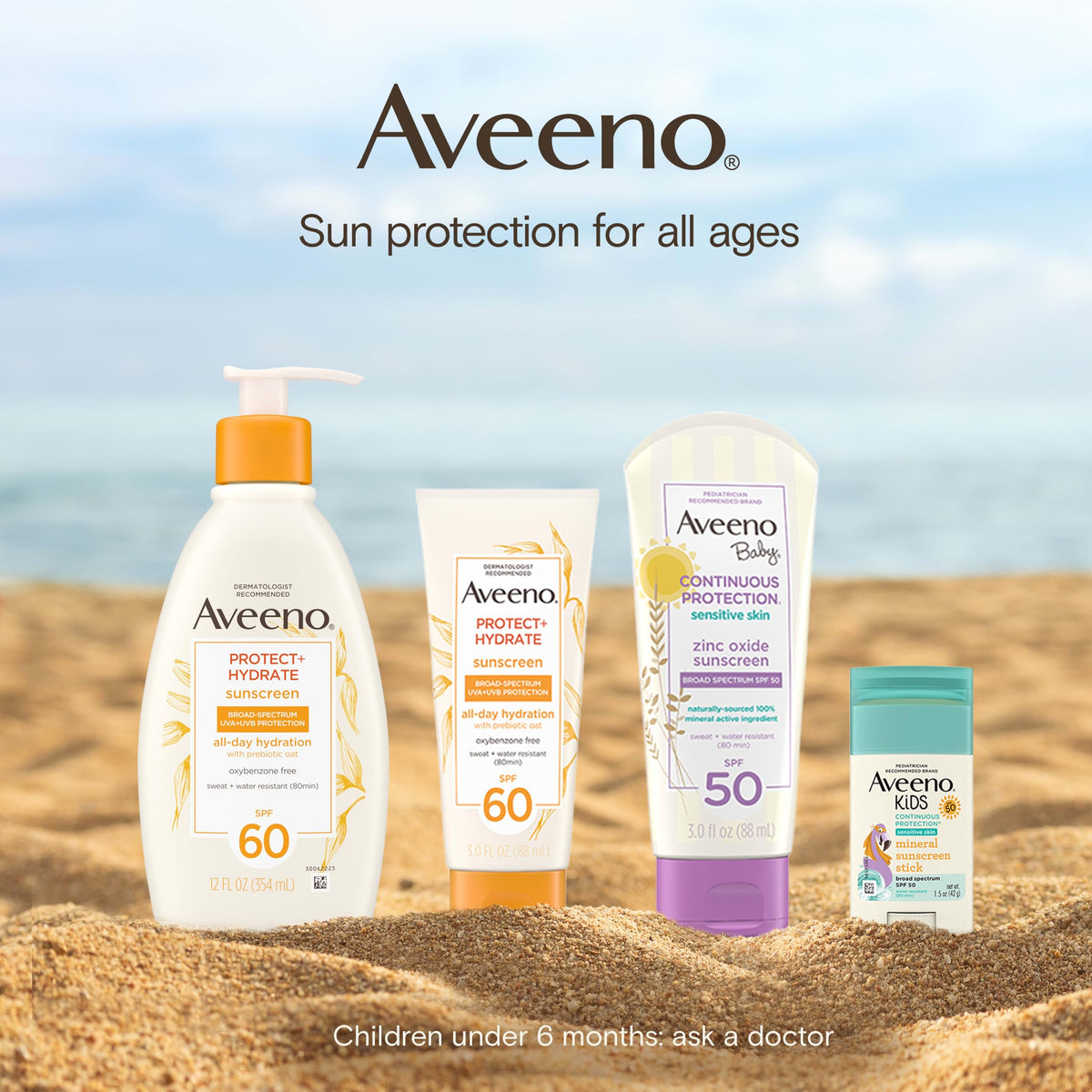 Aveeno Protect + Hydrate Sunscreen Lotion with beach accessories