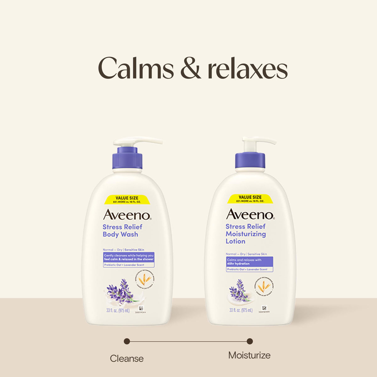 Aveeno Stress Relief Body Lotion in bathroom setting