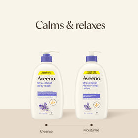 Aveeno Stress Relief Body Lotion in bathroom setting